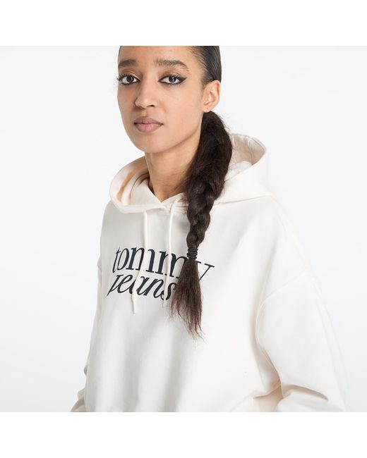 Tommy Hilfiger White Sweatshirt Tommy Jeans Relaxed Cropped Script Hoodie