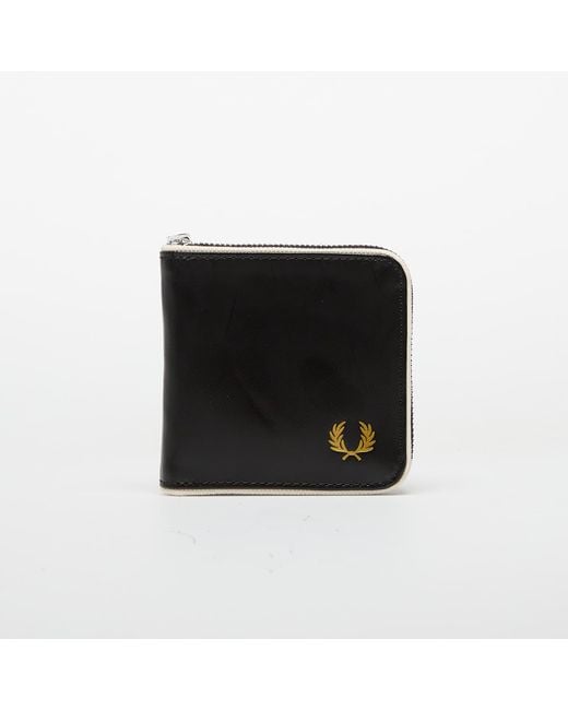 Fred Perry Black Wallet Classic Zip Around Wallet/ Ecru