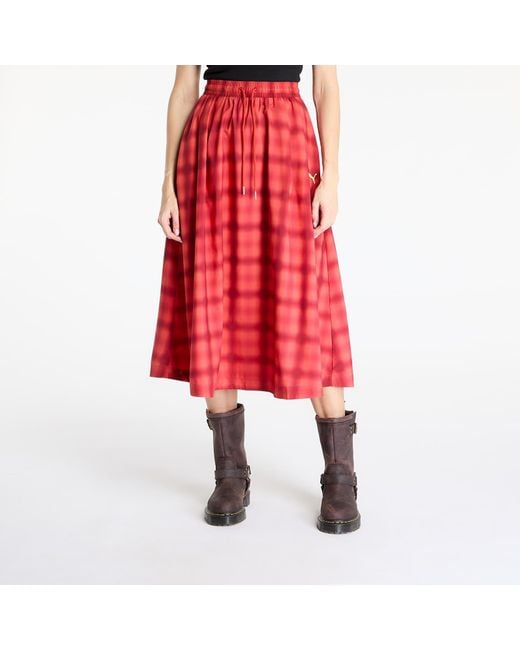 Woven midi aop pleated skirt m PUMA en coloris Red