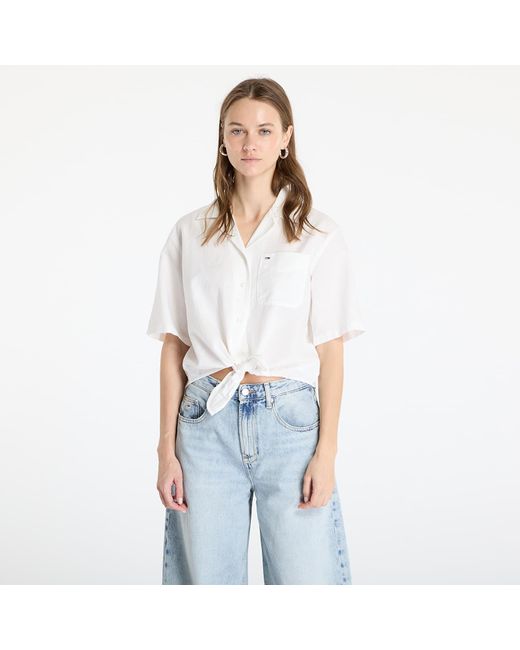 Tommy Hilfiger White Shirt Tommy Jeans Crop Linen Shortsleeve Shirt