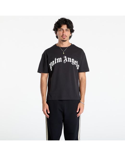 Palm Angels Black T-Shirt Curved Logo Reg Tee/ Off for men