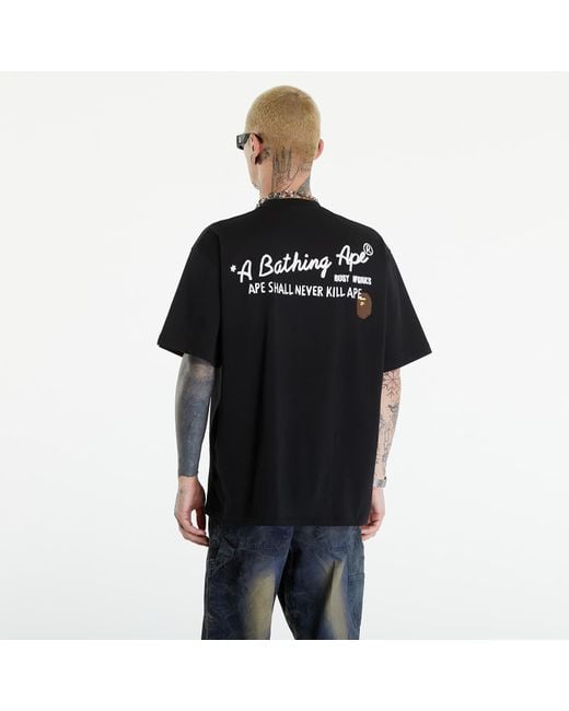 A Bathing Ape Black Hand Draw Bape Relaxed Fit Tee for men