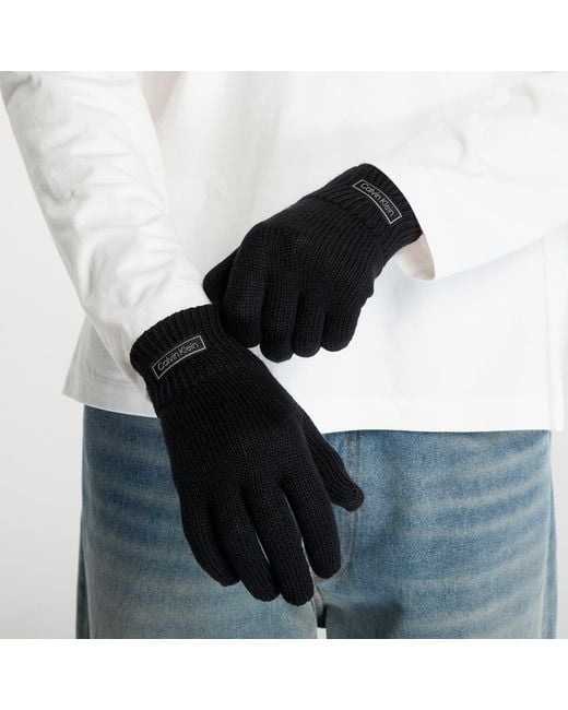 Gants patch wool knitted universal Calvin Klein en coloris Black