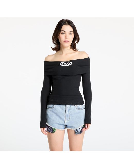 adidas Originals Top Off Shoulder Top in Black | Lyst