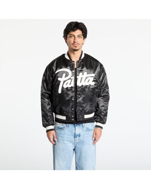 PATTA Jas Script Logo Satin Varsity Jacket in het Black