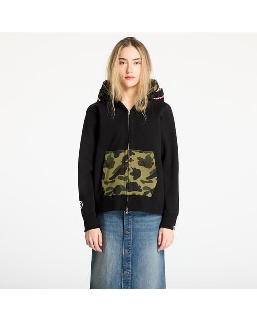 A Bathing Ape Sweatshirt 1St Camo Shark Full Zip Double Hoodie in het Black