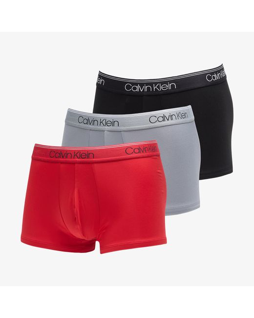 Calvin Klein Microfiber Stretch Wicking Technology Low Rise Trunk 3-pack Black/ Convoy/ Red Gala for men
