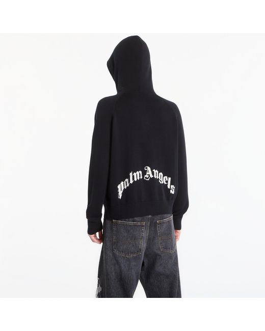 Palm Angels Trui Curved Logo Regular Knit Hoodie/ Off in het Black voor heren