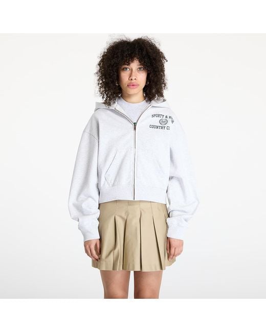 Sporty & Rich Sweatshirt Varsity Crest Cropped Zip Hoodie in het White