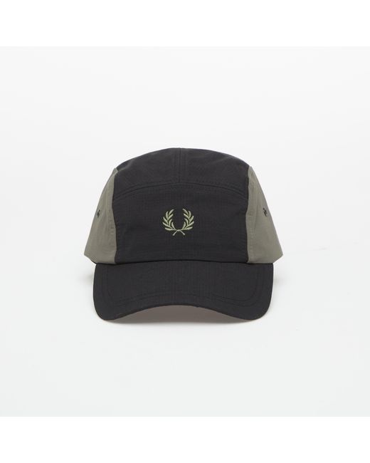 Fred Perry Black Blocked 5 Panel Ripstop Cap