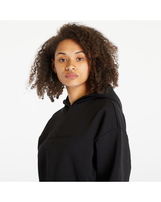 Calvin Klein Black Sweatshirt jeans cropped embossed logo hoodie xs
