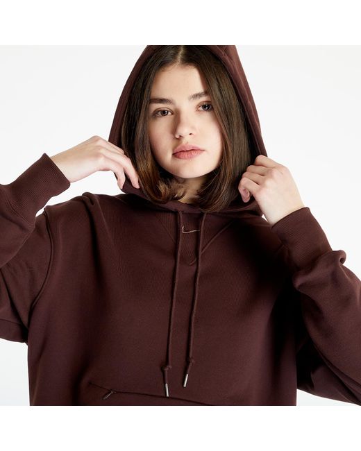 Nike Brown Sportswear modern fleece oversized french terry hoodie earth/ plum eclipse