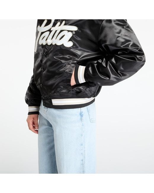 PATTA Jacket Script Logo Satin Varsity Jacket in Black | Lyst