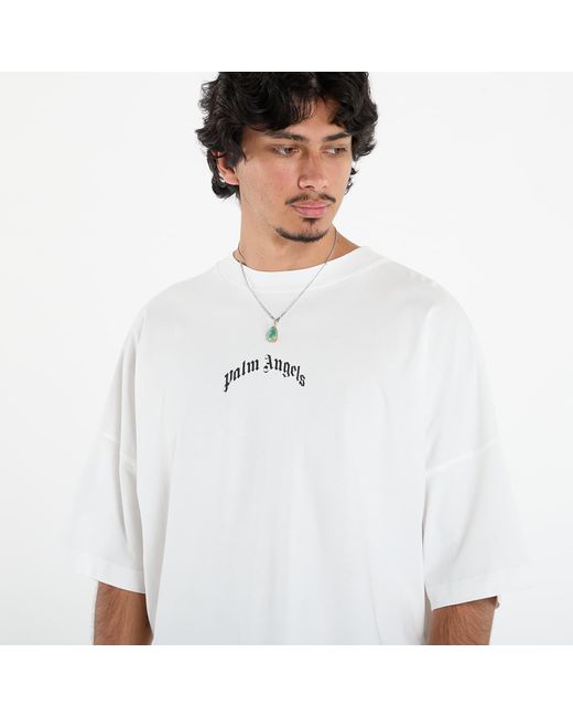 Palm Angels White T-Shirt Back Curved Logo Over Tee Off for men