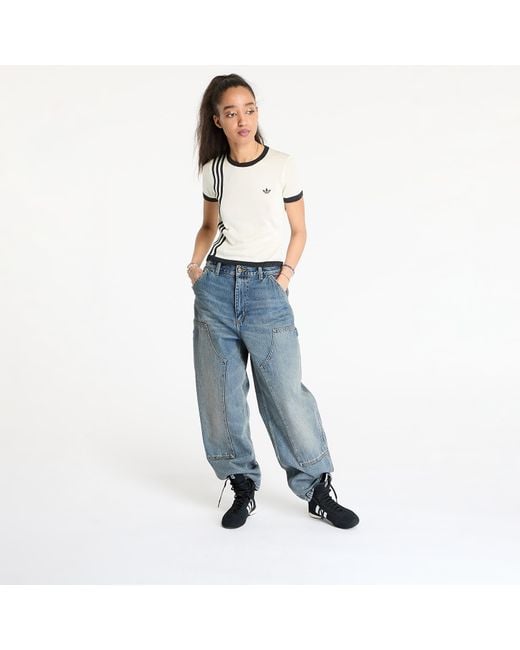 Adidas Originals Blue T-Shirt Adidas Knitted 3 Stripe Short Tee