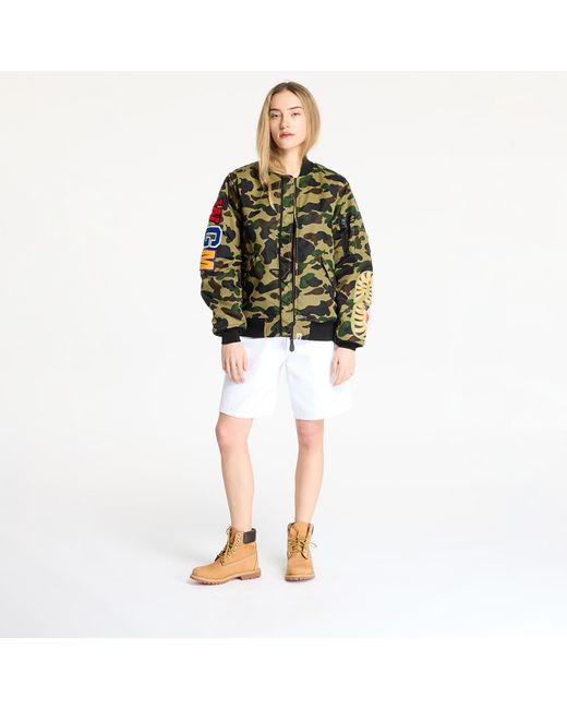 Giacca 1St Camo Shark Ma-1 Jacket di A Bathing Ape in Green