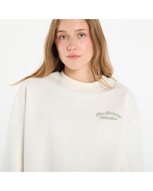 New Balance White Sweatshirt Linear Heritage Fleece Crew