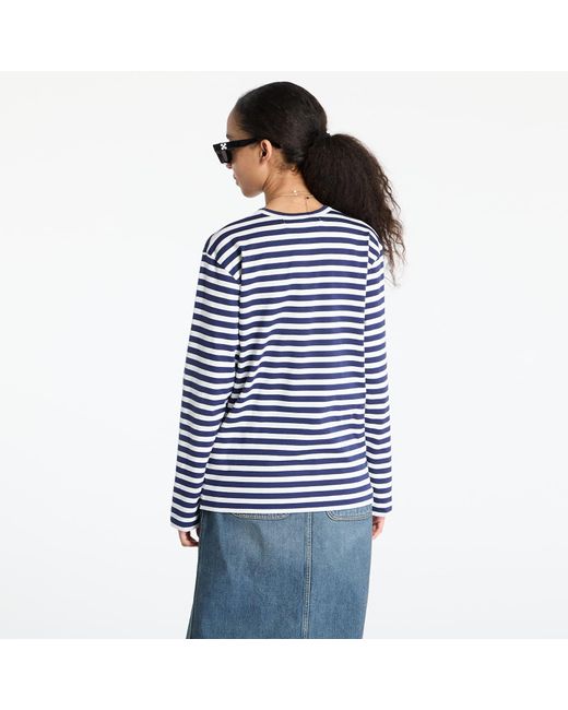 COMME DES GARÇONS PLAY Blue T-Shirt Stripe Emblem X Metalstone Long Sleeve Tee