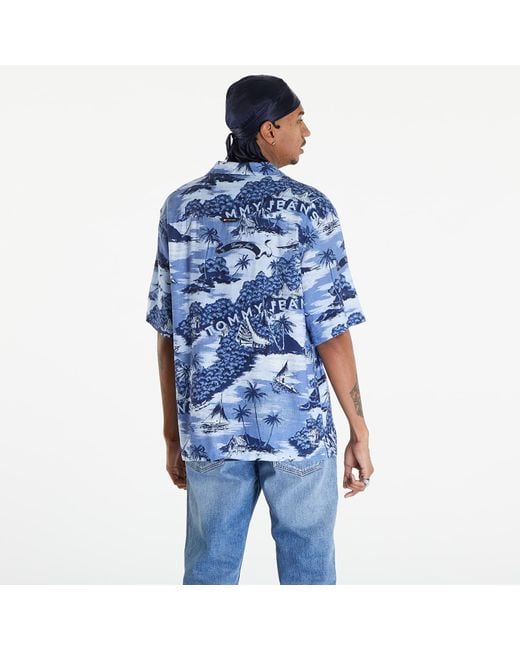 Tommy Hilfiger Blue Hawaiian Print Camp Collar Short Sleeve Shirt for men