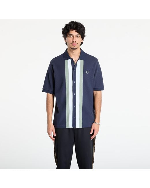 Fred Perry Blue T-Shirt Panelled Button Through Polo S for men