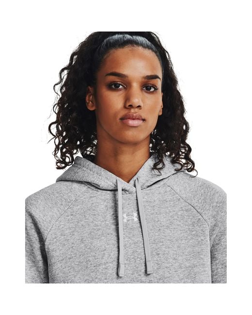 Felpa Con Cappuccio Rival Fleece Da Donna Mod Light Heather Bianco di Under Armour in Gray