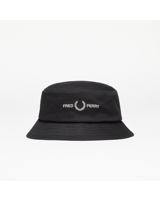 Fred Perry Black Graphic Brand Twill Bucket Hat / Warm Grey