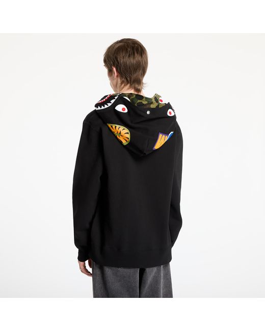 A Bathing Ape Sweatshirt 1St Camo Shark Full Zip Double Hoodie in het Black
