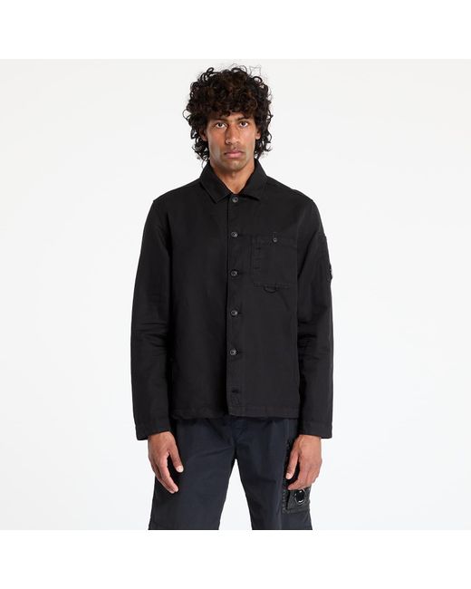 C P Company Black Jacket Cotton/Linen Full Zip Overshirt for men