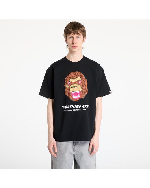 A Bathing Ape Women's Black T-Shirt Embroidery Style Souvenir Logo Tee