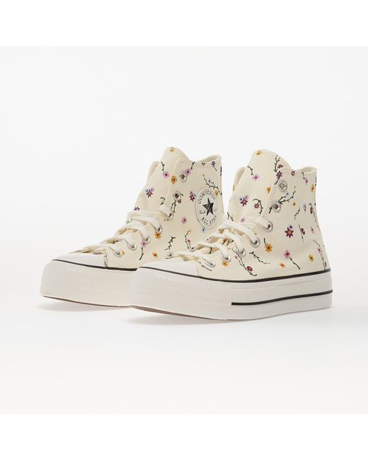 Converse White Sneakers Chuck Taylor All Star Lift Platform Embroidered Blooms Hi Egret/ Vintage/ Eur