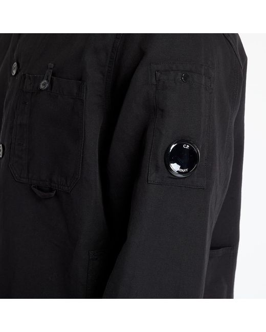 C P Company Black Jacket Cotton/Linen Full Zip Overshirt for men