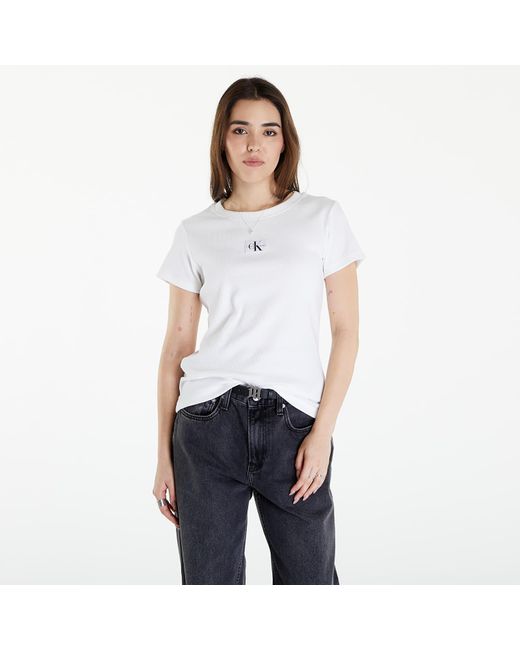 Calvin Klein White Jeans Woven Label Rib Slim Short Sleeve Tee Bright