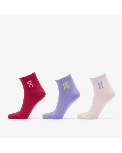 On Shoes Purple Logo Sock Mid 3-Pack Orchid/ Comet