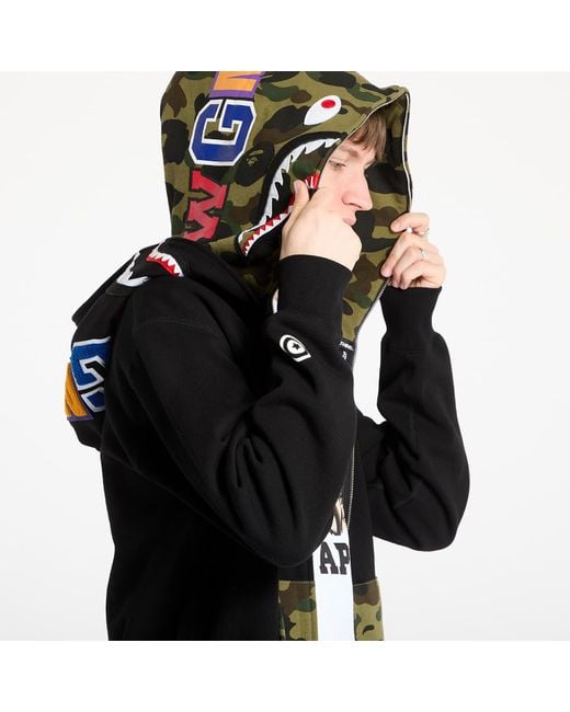 A Bathing Ape Sweatshirt 1St Camo Shark Full Zip Double Hoodie in het Black