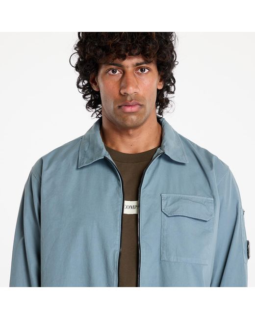 C P Company Blue Jacket Organic Gabardine Full Zip Overshirt for men