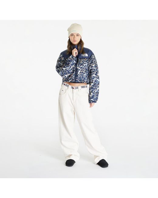The North Face Blue Jacke nuptse short jacket dusty periwinkle water distortion small print/ summit navy xs