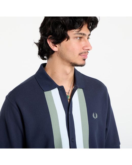 Fred Perry Blue T-Shirt Panelled Button Through Polo S for men