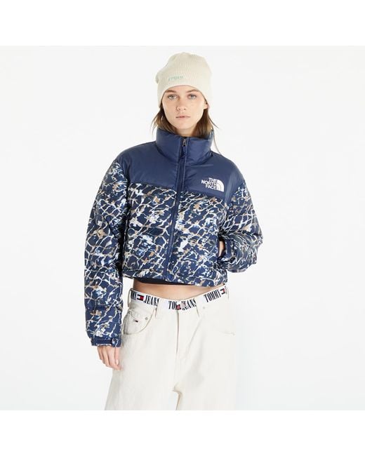 The North Face Blue Jacke nuptse short jacket dusty periwinkle water distortion small print/ summit navy xs