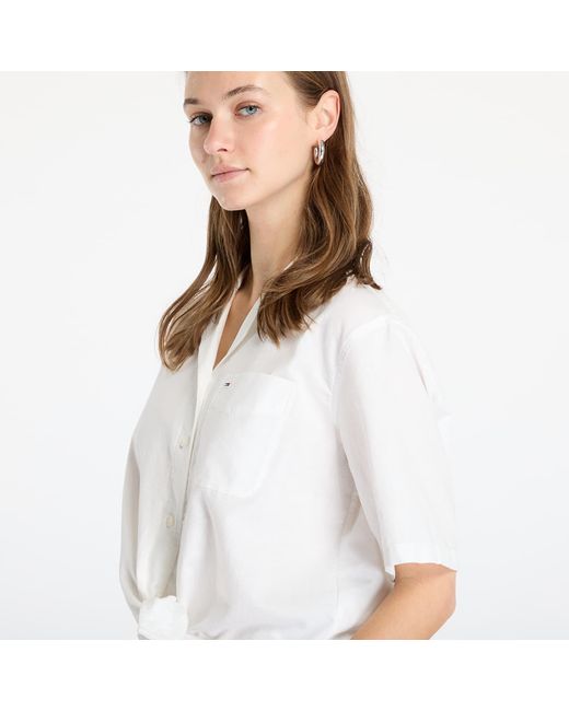Tommy Hilfiger White Shirt Tommy Jeans Crop Linen Shortsleeve Shirt