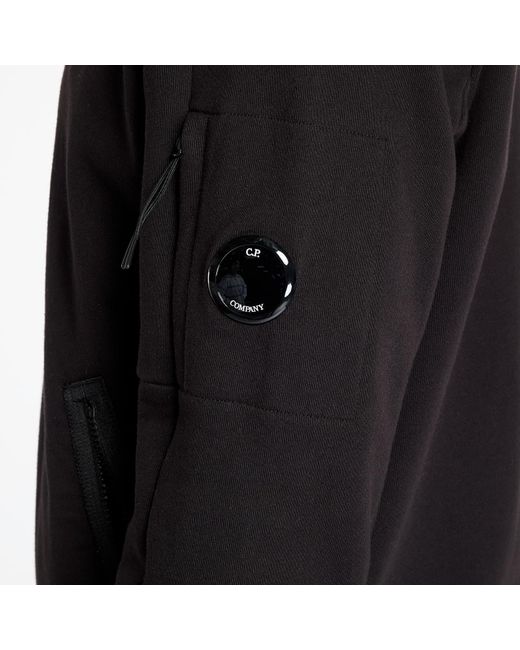 C P Company Black Sweatshirt Diagonal Raised Fleece Full Zip Hooded Sweatshirt for men