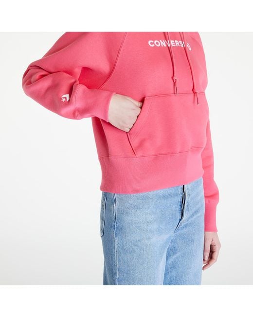 Converse Pink Wordmark Fleece Pullover Hoodie Strawberry Jam