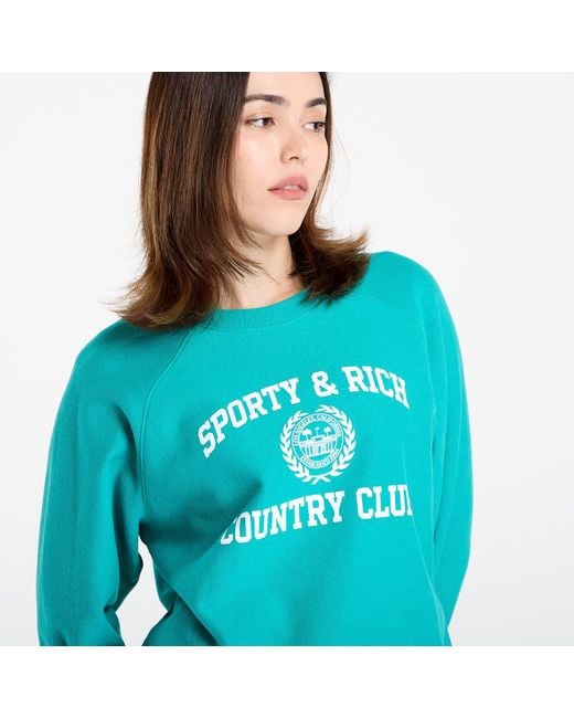 Sporty & Rich Blue Sweatshirt Varsity Crest Soft Crewneck