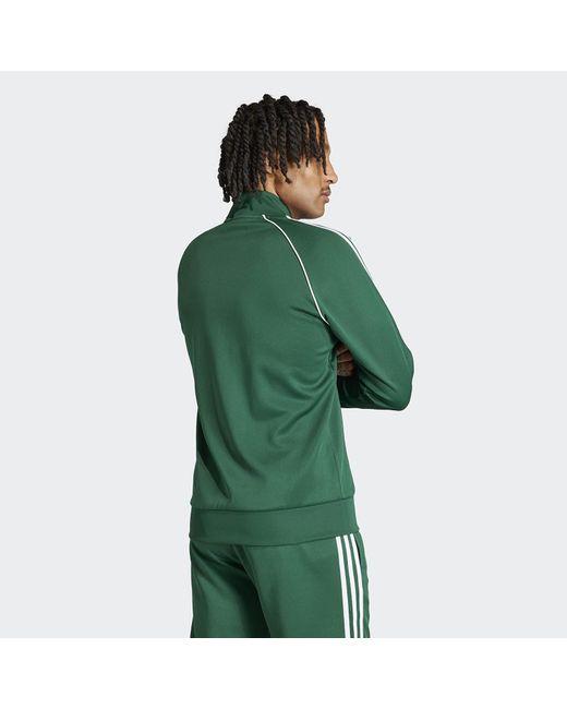 Adidas Originals Green Sst Tt Logo-embroidered Striped Recycled-jersey Zip-up Sweatshirt for men