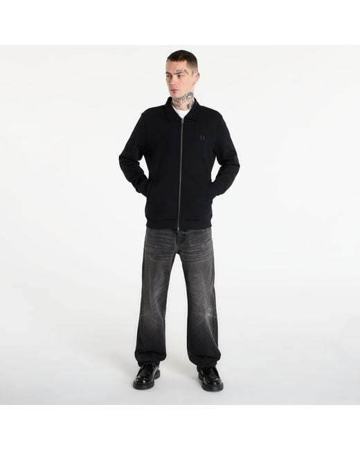 Fred Perry Black Sweatshirt Zip Through Collared Sweatshirt for men