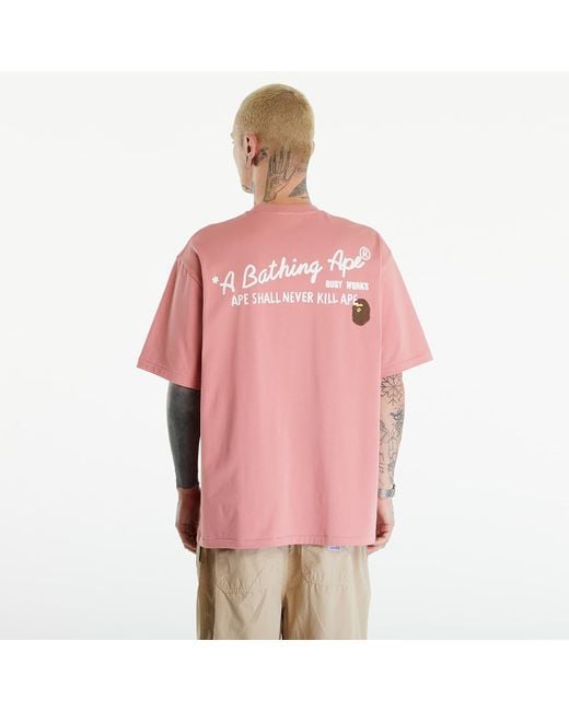 A Bathing Ape Pink Hand Draw Bape Relaxed Fit Tee for men