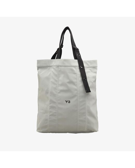Y-3 Gray Classics Utility Trefoil Tote Bag Talc