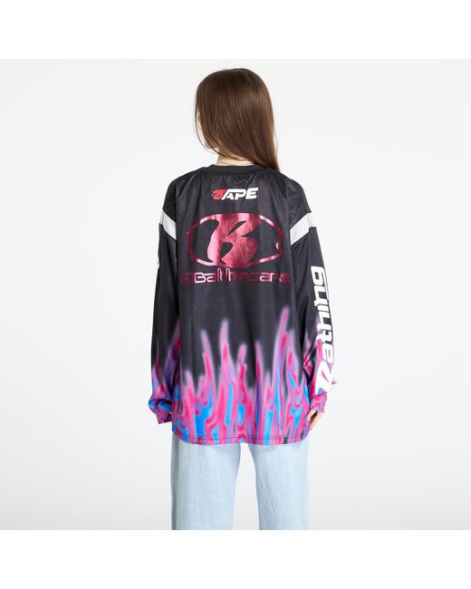 A Bathing Ape Jersey Flame Pattern Multilogo Relaxed Fit Football Jersey in het Blue
