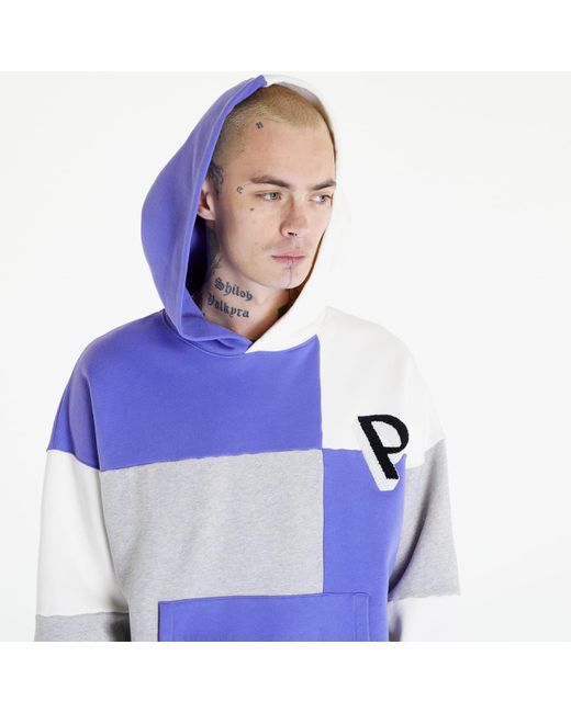 »preach« Sweatshirt Oversized Patchwork Hoodie Gots Grey Melange/ Purple/ Off White M for men