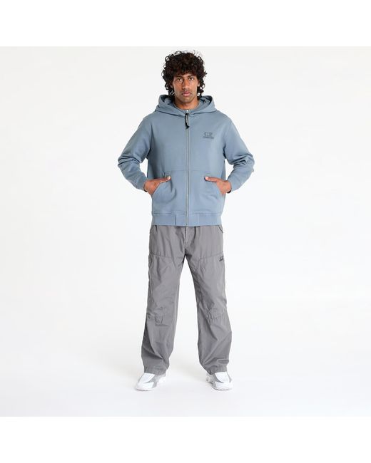 C P Company Sweatshirt Diagonal Raised Fleece Full Zip Logo Sweatshirt in het Blue voor heren