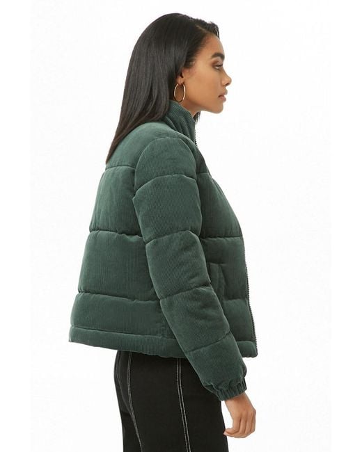 green cord puffer jacket
